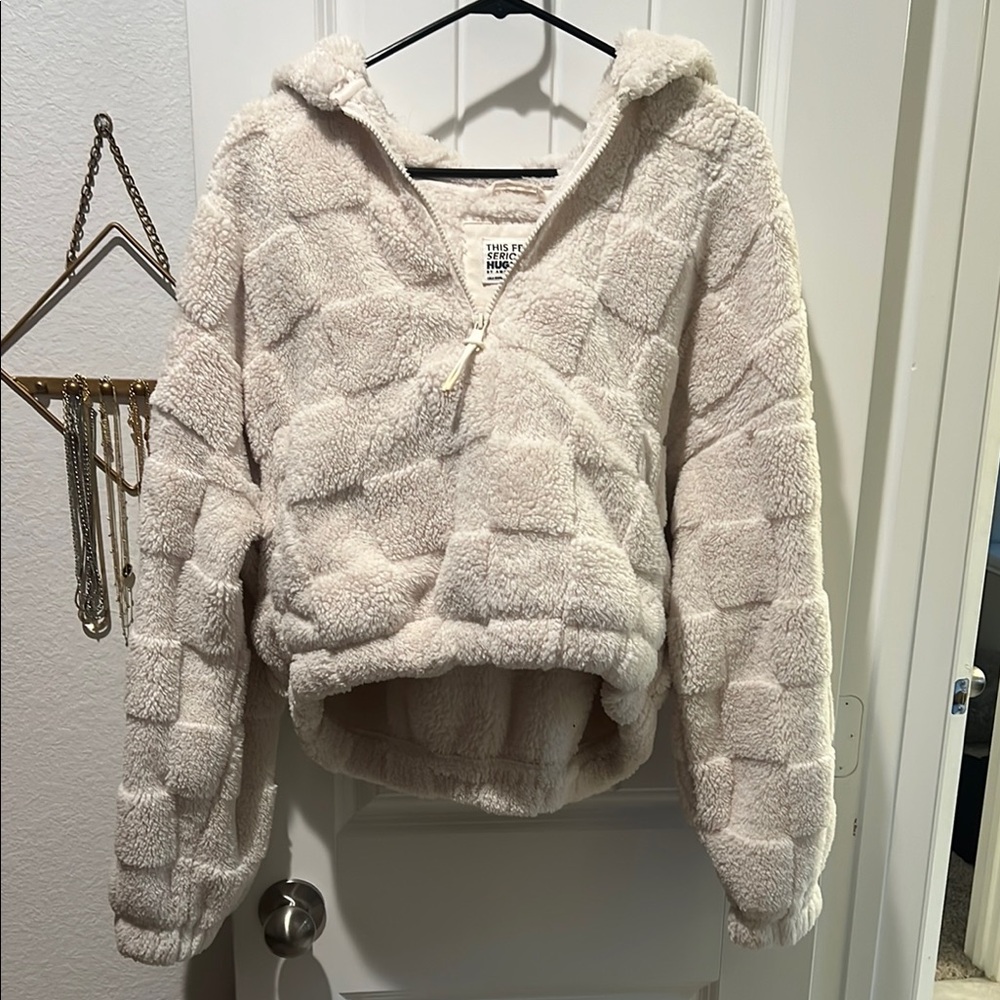 American Eagle Outfitters Cream Fleece Jacket